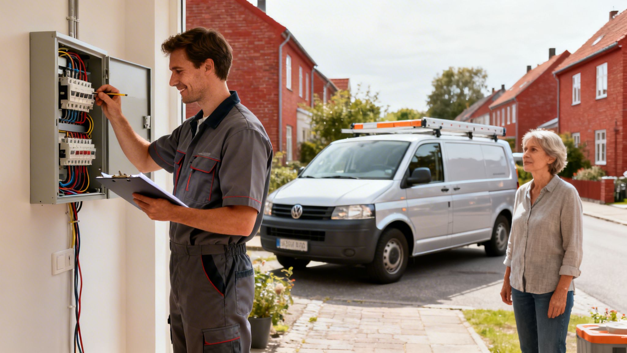 Elektriker arbejder på el-tavle i Hillerød, klar til at hjælpe med installationer og reparationer.