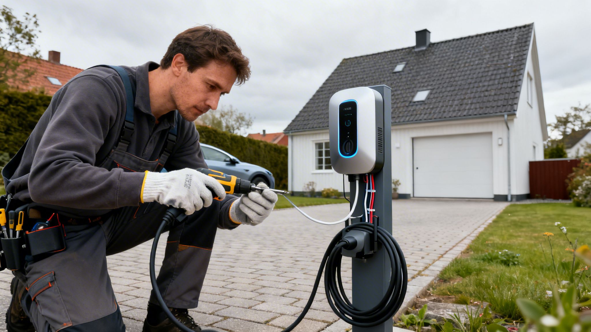 EL-installatør med ladestander til elbil.