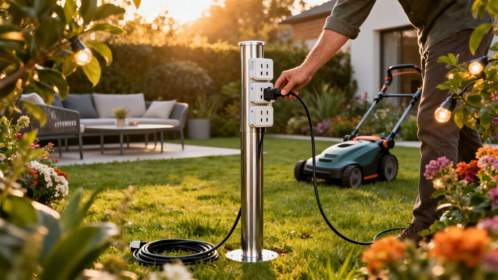 Udendørs el-opladningsstation til have og terrasse.