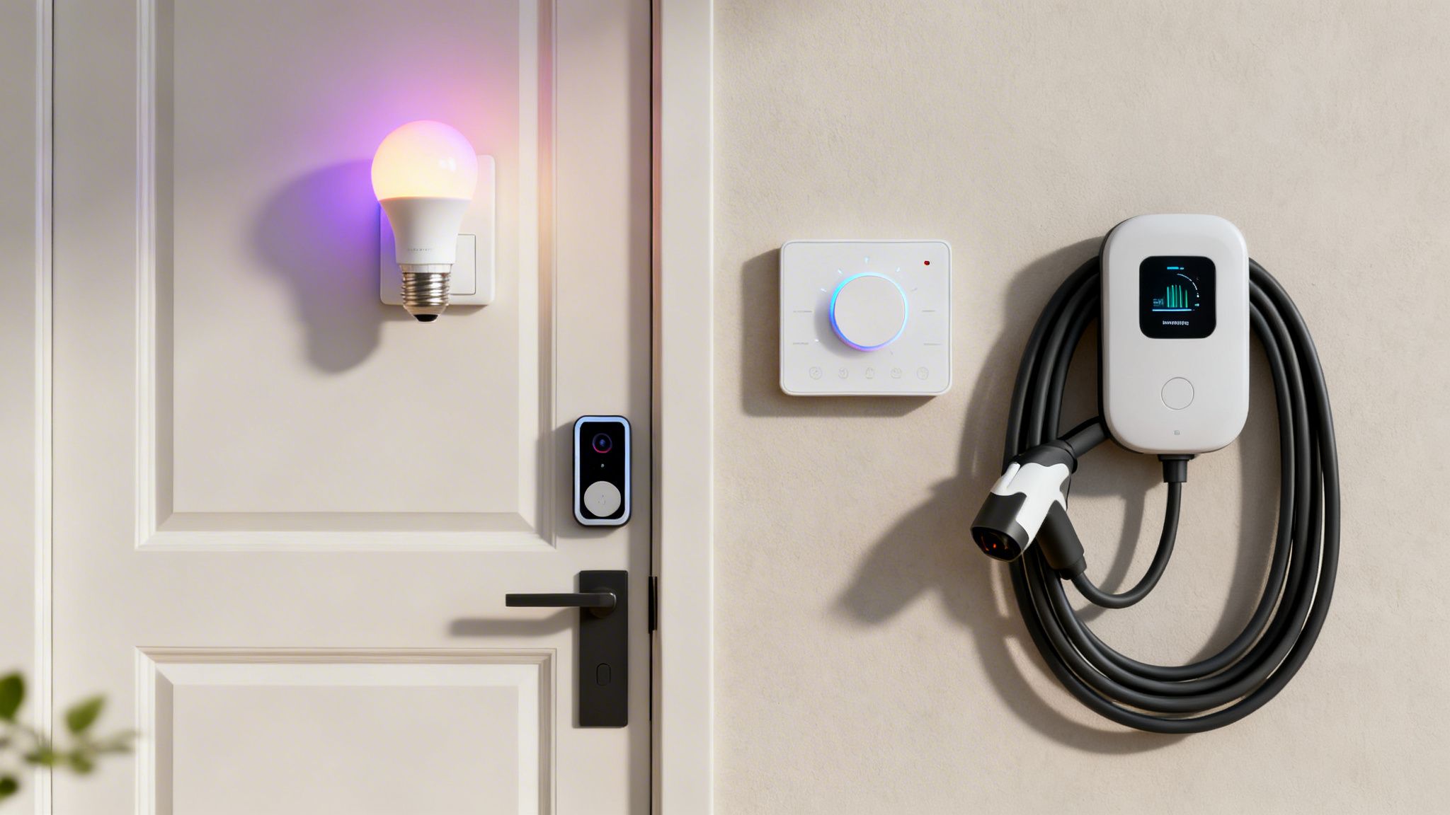 Moderne smart home el-løsning med intelligent styring og oplader til elbiler.