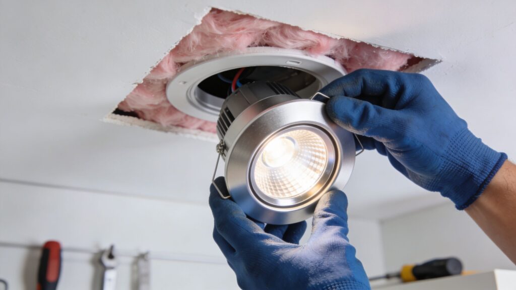 Installation af LED-lyskilde i loftet af elektriker fra OAD El-teknik ApS.