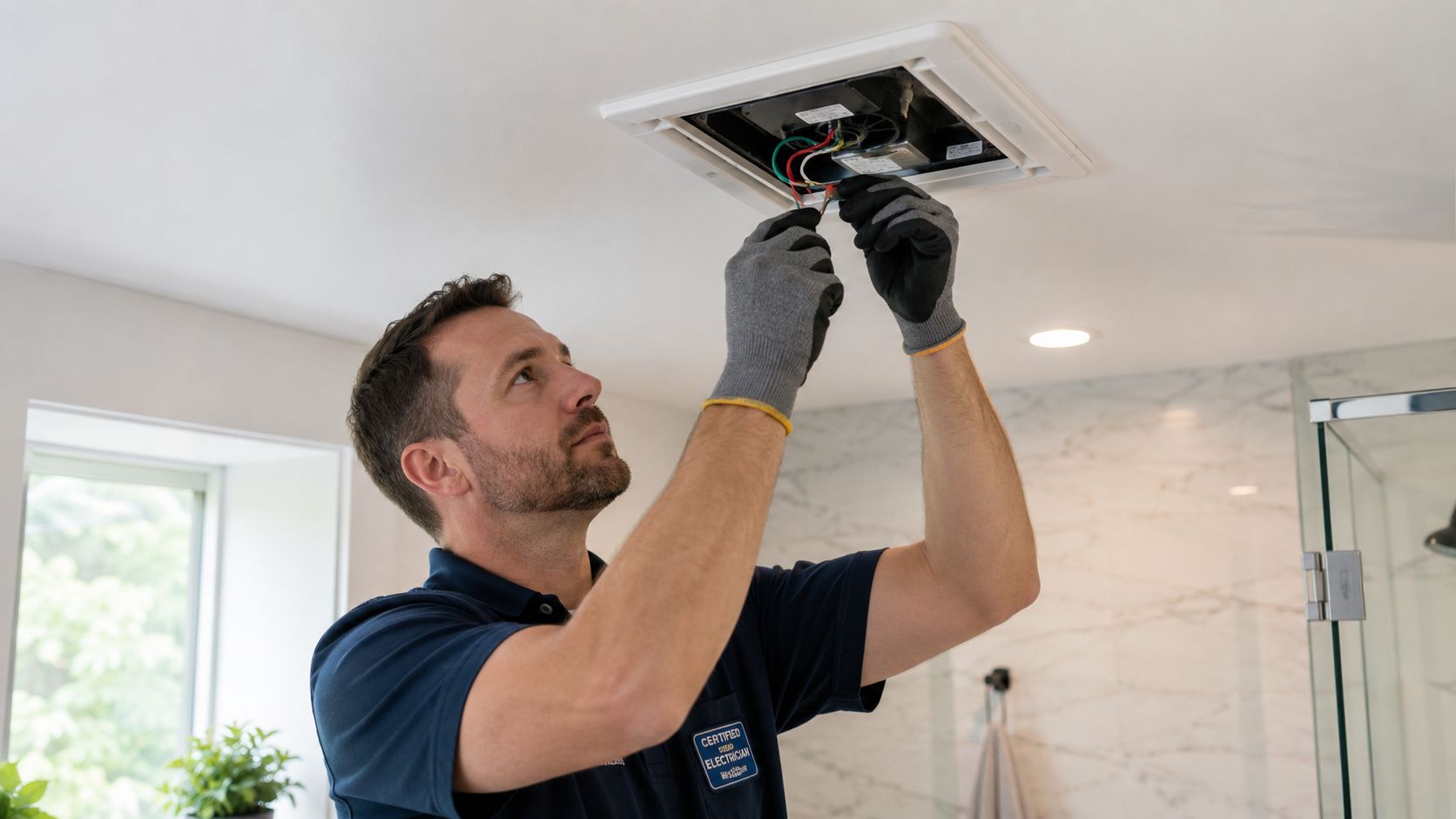Elektriker monterer loftudtag til el-arbejde i hjemmet.
