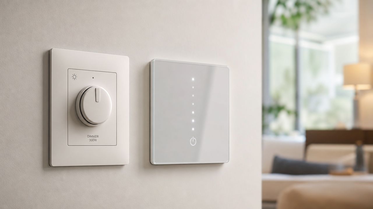 LED dæmper med justerbar lysstyrke og indikatorlys.